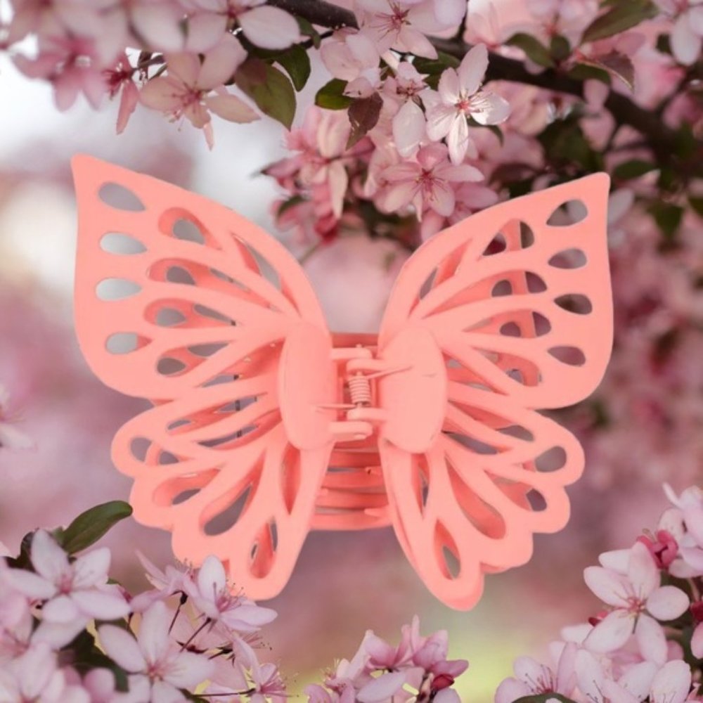 NEW Large Coral Pink Butterfly Claw Clip